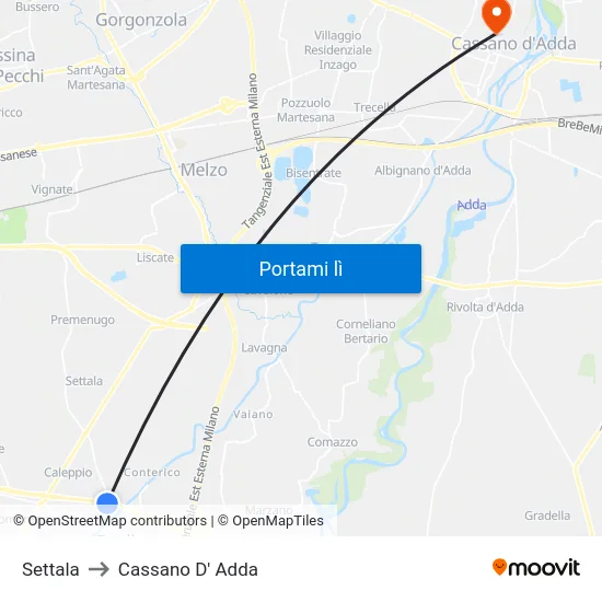 Settala to Cassano D' Adda map
