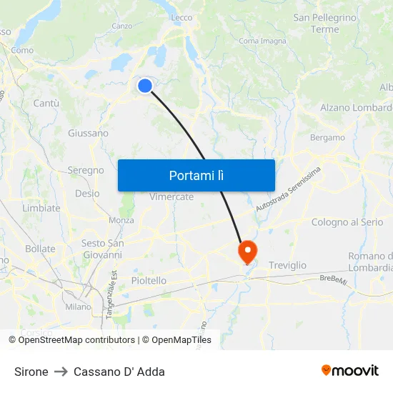 Sirone to Cassano D' Adda map