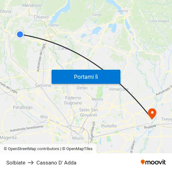 Solbiate to Cassano D' Adda map