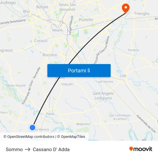 Sommo to Cassano D' Adda map