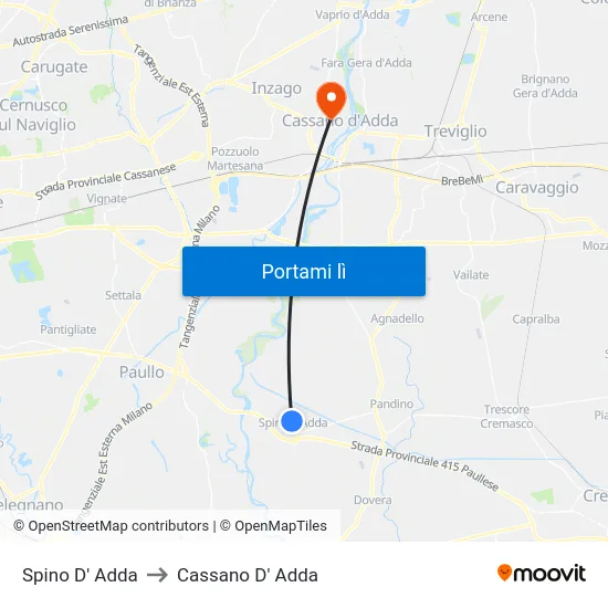 Spino D' Adda to Cassano D' Adda map