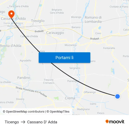 Ticengo to Cassano D' Adda map