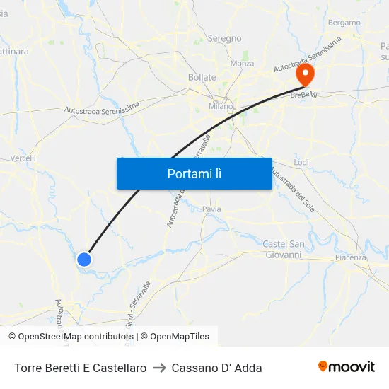 Torre Beretti E Castellaro to Cassano D' Adda map