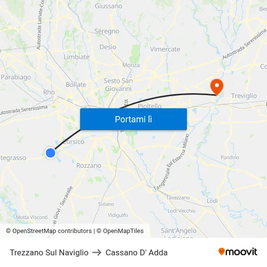 Trezzano Sul Naviglio to Cassano D' Adda map