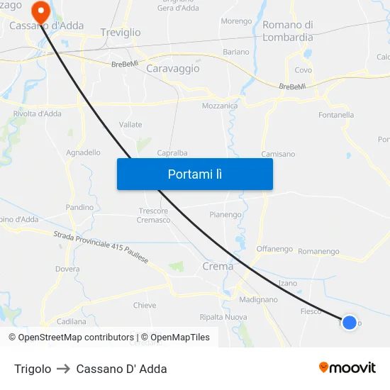 Trigolo to Cassano D' Adda map
