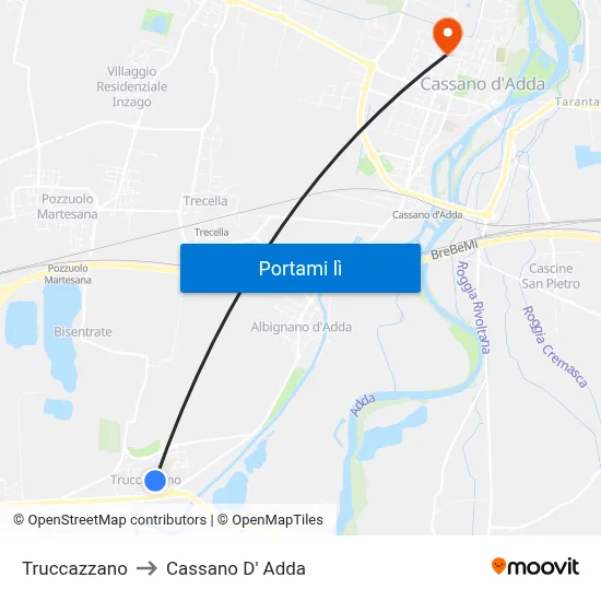 Truccazzano to Cassano D' Adda map