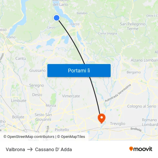 Valbrona to Cassano D' Adda map
