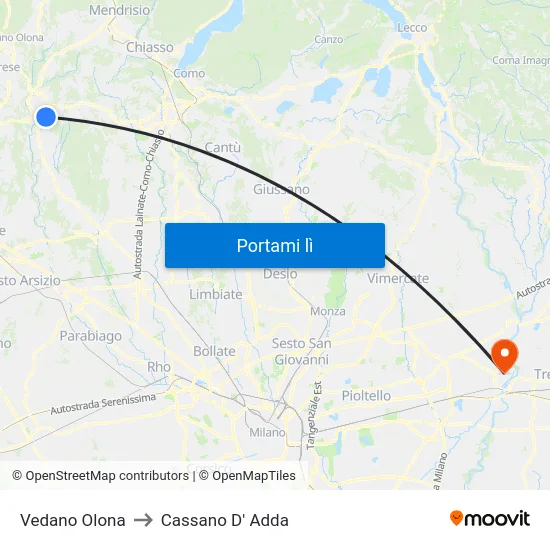 Vedano Olona to Cassano D' Adda map