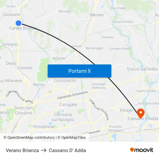 Verano Brianza to Cassano D' Adda map