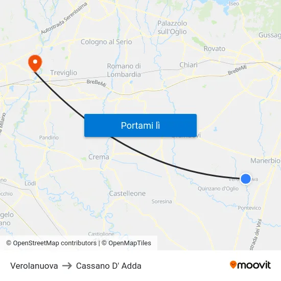 Verolanuova to Cassano D' Adda map