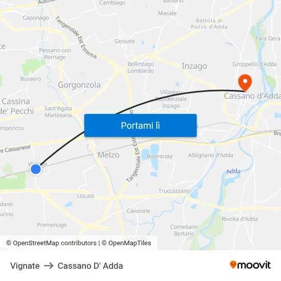 Vignate to Cassano D' Adda map