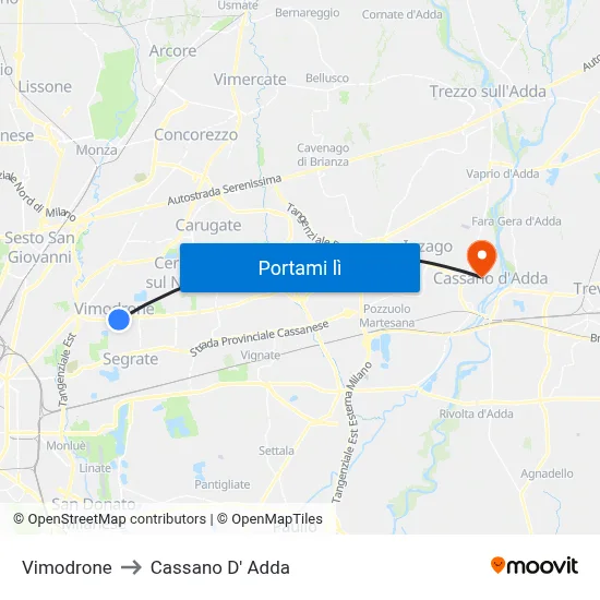 Vimodrone to Cassano D' Adda map