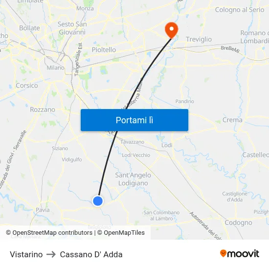 Vistarino to Cassano D' Adda map