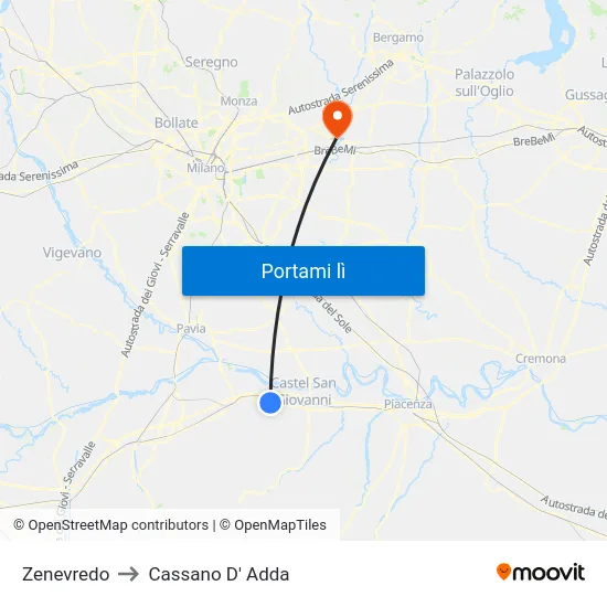 Zenevredo to Cassano D' Adda map