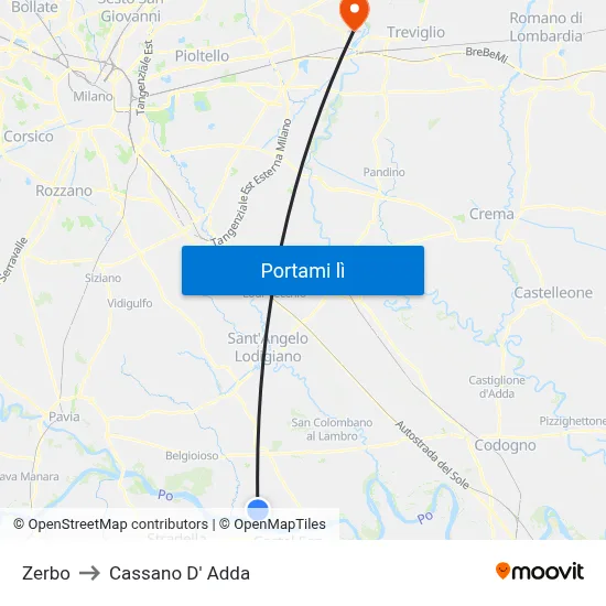 Zerbo to Cassano D' Adda map
