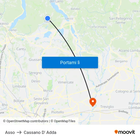 Asso to Cassano D' Adda map