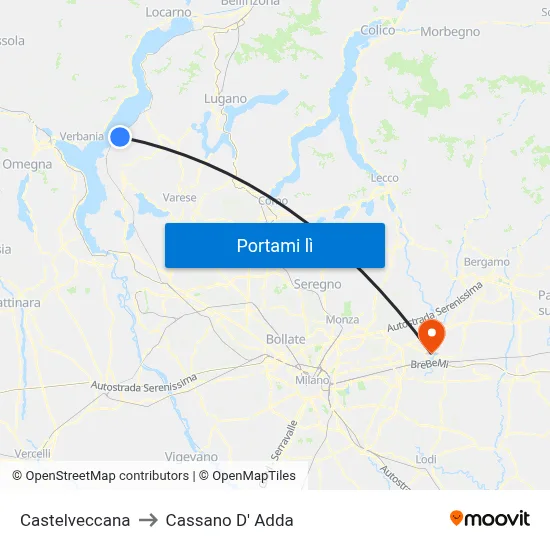 Castelveccana to Cassano D' Adda map