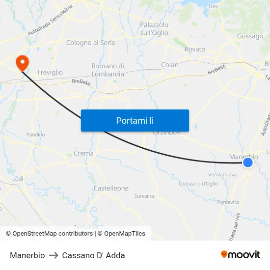 Manerbio to Cassano D' Adda map