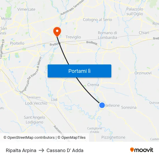 Ripalta Arpina to Cassano D' Adda map