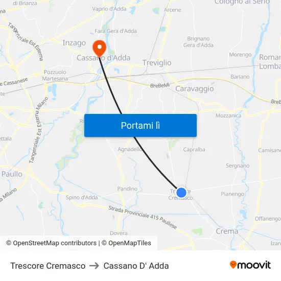 Trescore Cremasco to Cassano D' Adda map