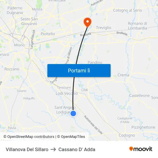 Villanova Del Sillaro to Cassano D' Adda map