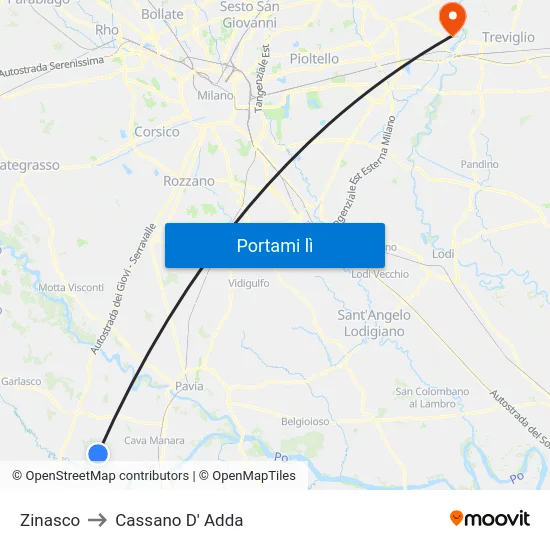 Zinasco to Cassano D' Adda map