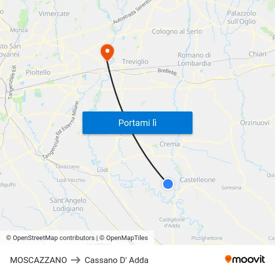 MOSCAZZANO to Cassano D' Adda map