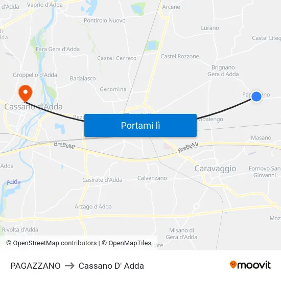 PAGAZZANO to Cassano D' Adda map