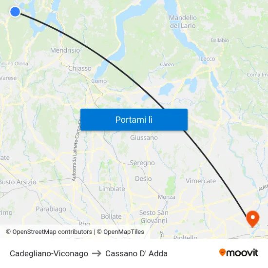Cadegliano-Viconago to Cassano D' Adda map
