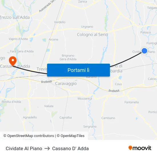 Cividate Al Piano to Cassano D' Adda map