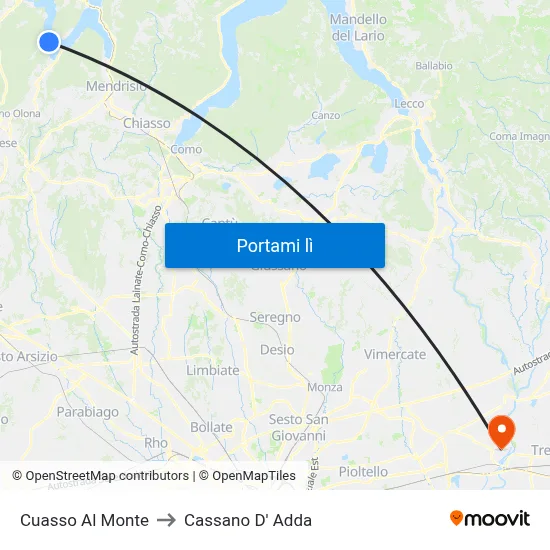 Cuasso Al Monte to Cassano D' Adda map
