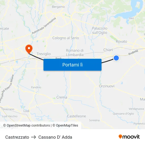 Castrezzato to Cassano D' Adda map