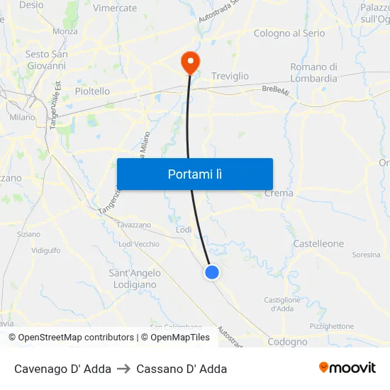 Cavenago D' Adda to Cassano D' Adda map