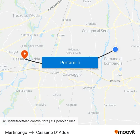 Martinengo to Cassano D' Adda map