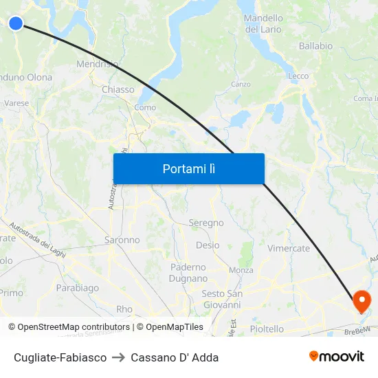 Cugliate-Fabiasco to Cassano D' Adda map