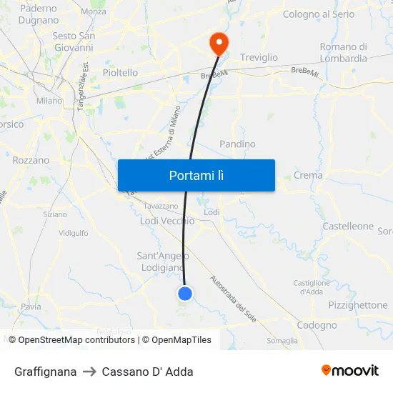 Graffignana to Cassano D' Adda map
