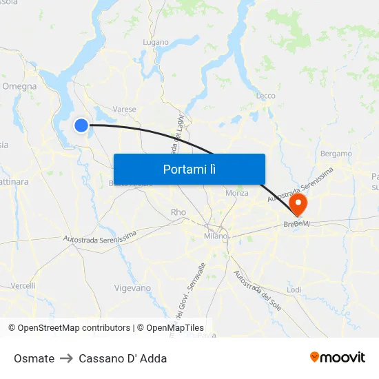 Osmate to Cassano D' Adda map