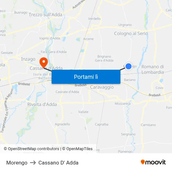 Morengo to Cassano D' Adda map