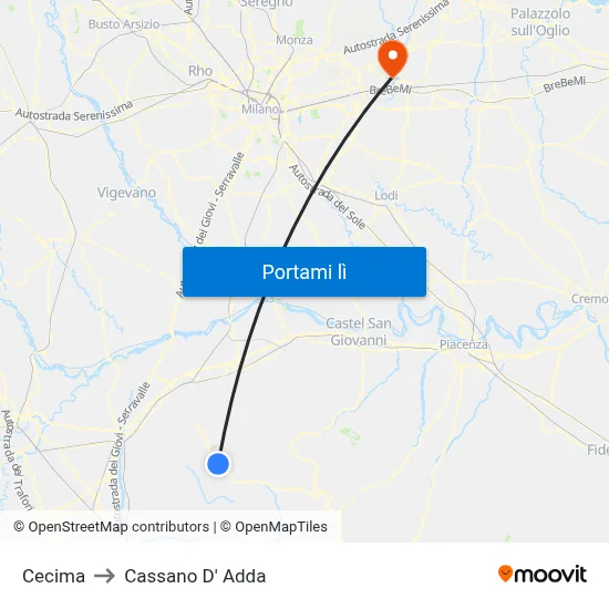 Cecima to Cassano D' Adda map