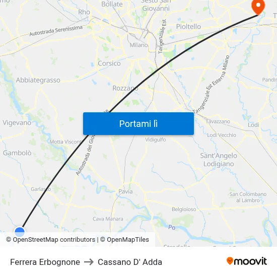 Ferrera Erbognone to Cassano D' Adda map