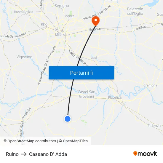 Ruino to Cassano D' Adda map