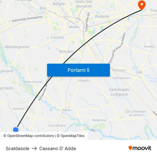Scaldasole to Cassano D' Adda map