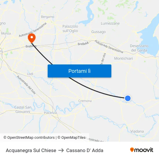 Acquanegra Sul Chiese to Cassano D' Adda map