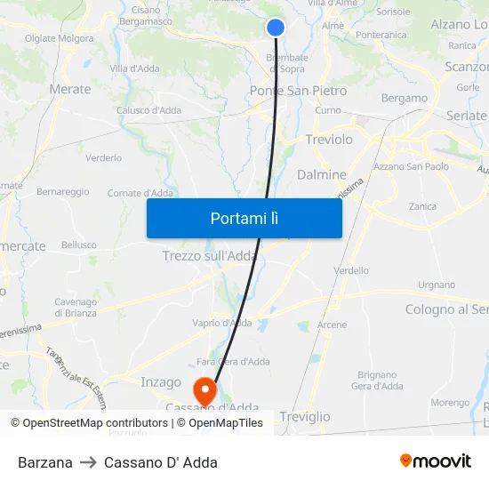 Barzana to Cassano D' Adda map
