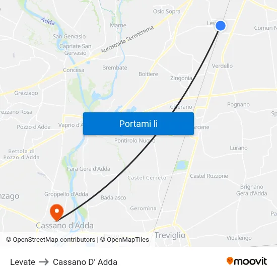 Levate to Cassano D' Adda map