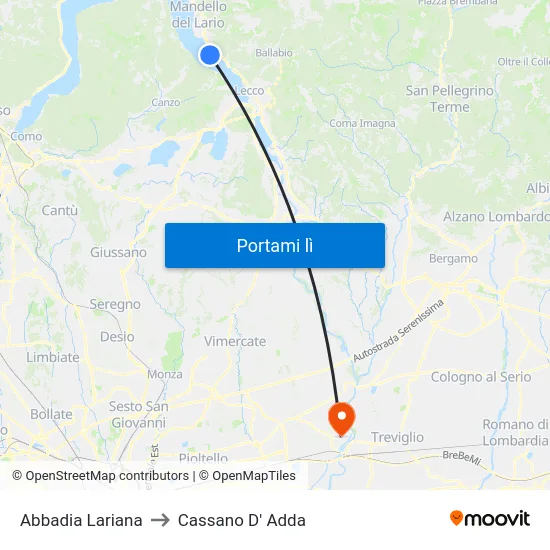 Abbadia Lariana to Cassano D' Adda map