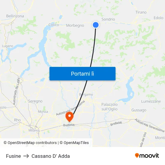 Fusine to Cassano D' Adda map
