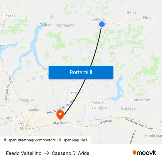 Faedo Valtellino to Cassano D' Adda map