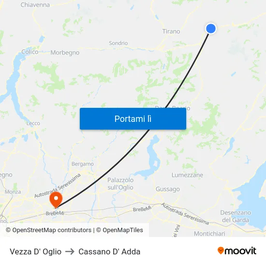 Vezza D' Oglio to Cassano D' Adda map