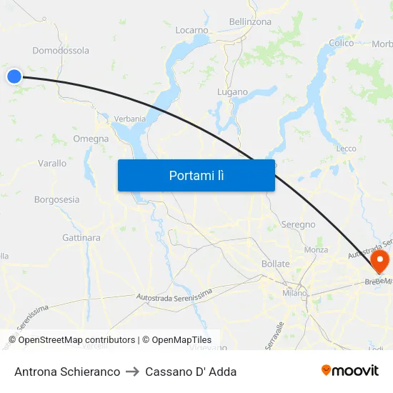 Antrona Schieranco to Cassano D' Adda map